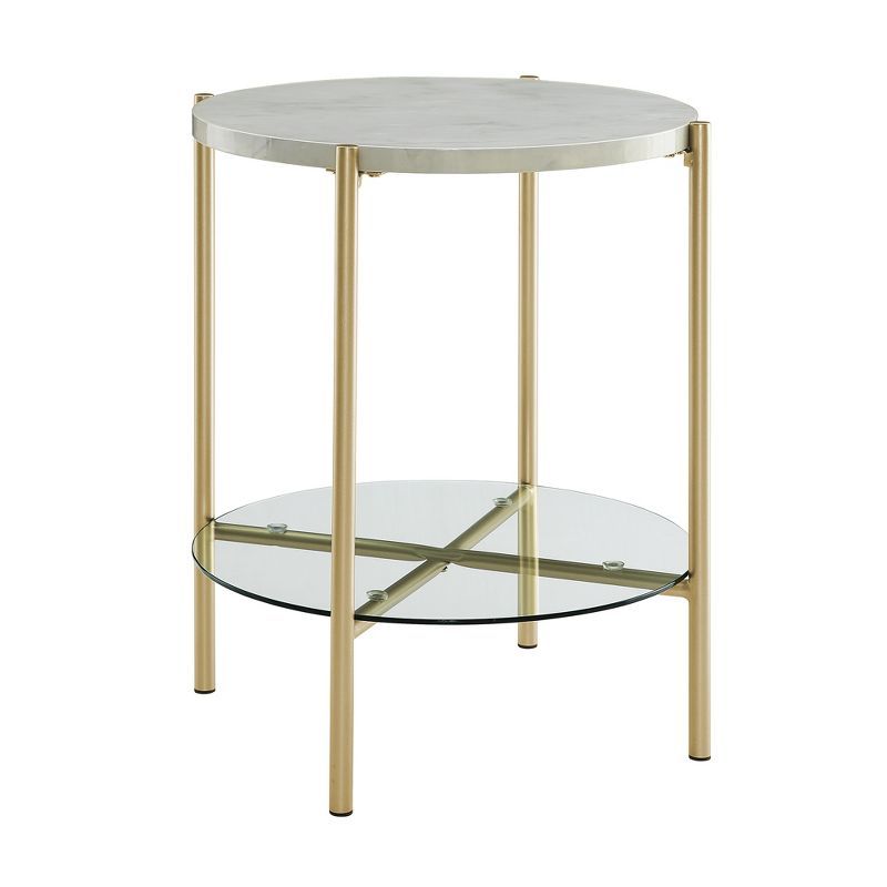 20" Glass and Faux Marble Glam Round Side Table - Saracina Home | Target