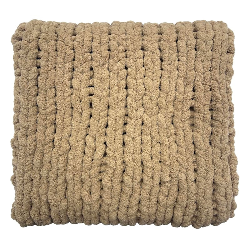 Tan Chunky Knit Throw Blanket, 50x60 | At Home