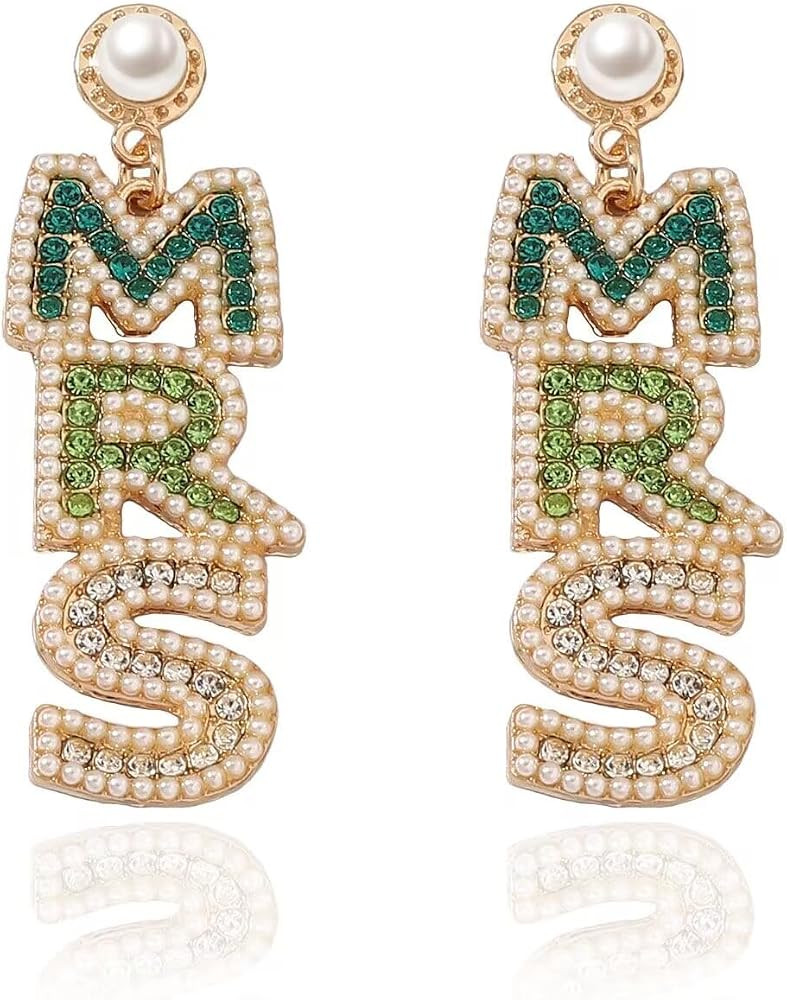 Bride to Be Gifts for Daughter Friend,Handmade Bride Mrs Beaded Stud Earrings for Bachelorette Br... | Amazon (US)