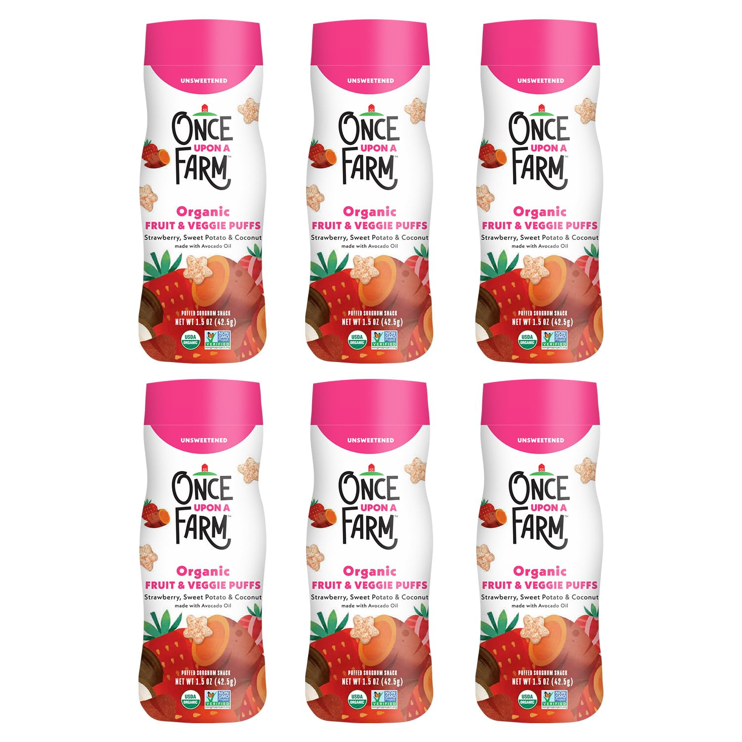 Once Upon a Farm Organic Baby Fruit & Veggie Puffs Strawberry, Sweet Potato & Coconut | 6 count | Amazon (US)