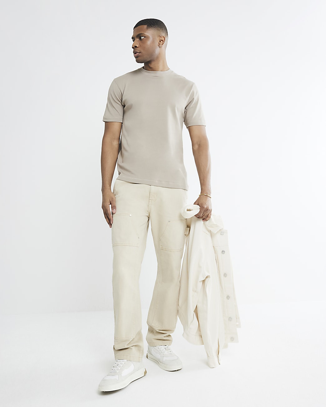 Stone Slim Fit Short Sleeve T-Shirt | River Island UK & IE