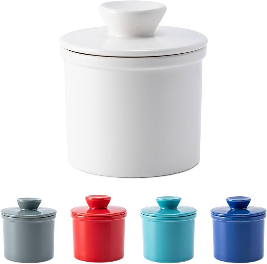 Butter Crock With Water Line for Countertop, French Dish With Lid, Ceramic Keeper for Fresh Sprea... | Amazon (US)