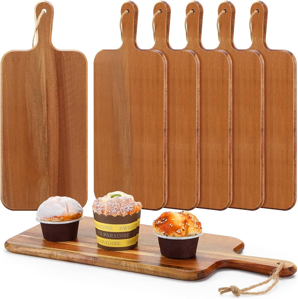 6 Pack Acacia Wood Cutting Board with Handle Wooden Kitchen Chopping Boards Large Wooden Charcute... | Amazon (US)