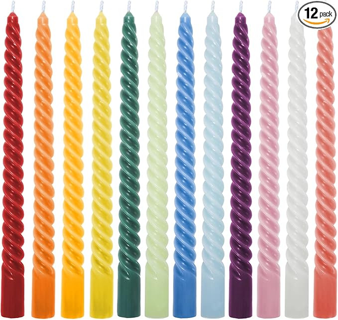 Whaline 12Pcs 10 Inch Colored Spiral Taper Candles 12 Colors Dripless Twisted Wax Candles Long Un... | Amazon (US)