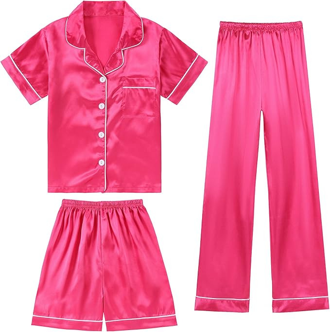 DIPUG 3 Piece Girls Silk Pajamas Set Soft Satin PJs Sleepwear for Comfortable Nights | Amazon (US)