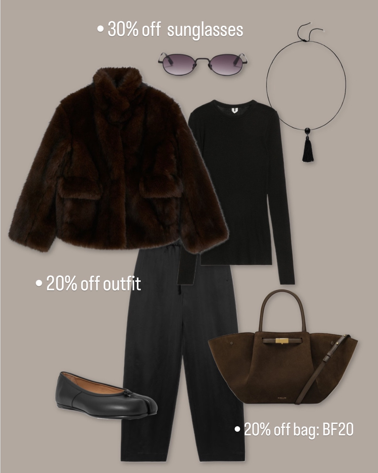 Black Friday sales - winter outfit inspiration - faux fur coat - 90s sunglasses - demellier New York midi tote lizard effect brown bag - tabi ballet flats - 

#LTKuk #LTKCyberWeek #LTKwinter