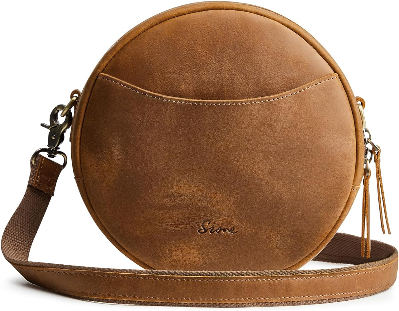 S-ZONE Leather Crossbody Bags for Women Trendy Circle Cross Body Shoulder Bag Designer Round Purs... | Amazon (US)