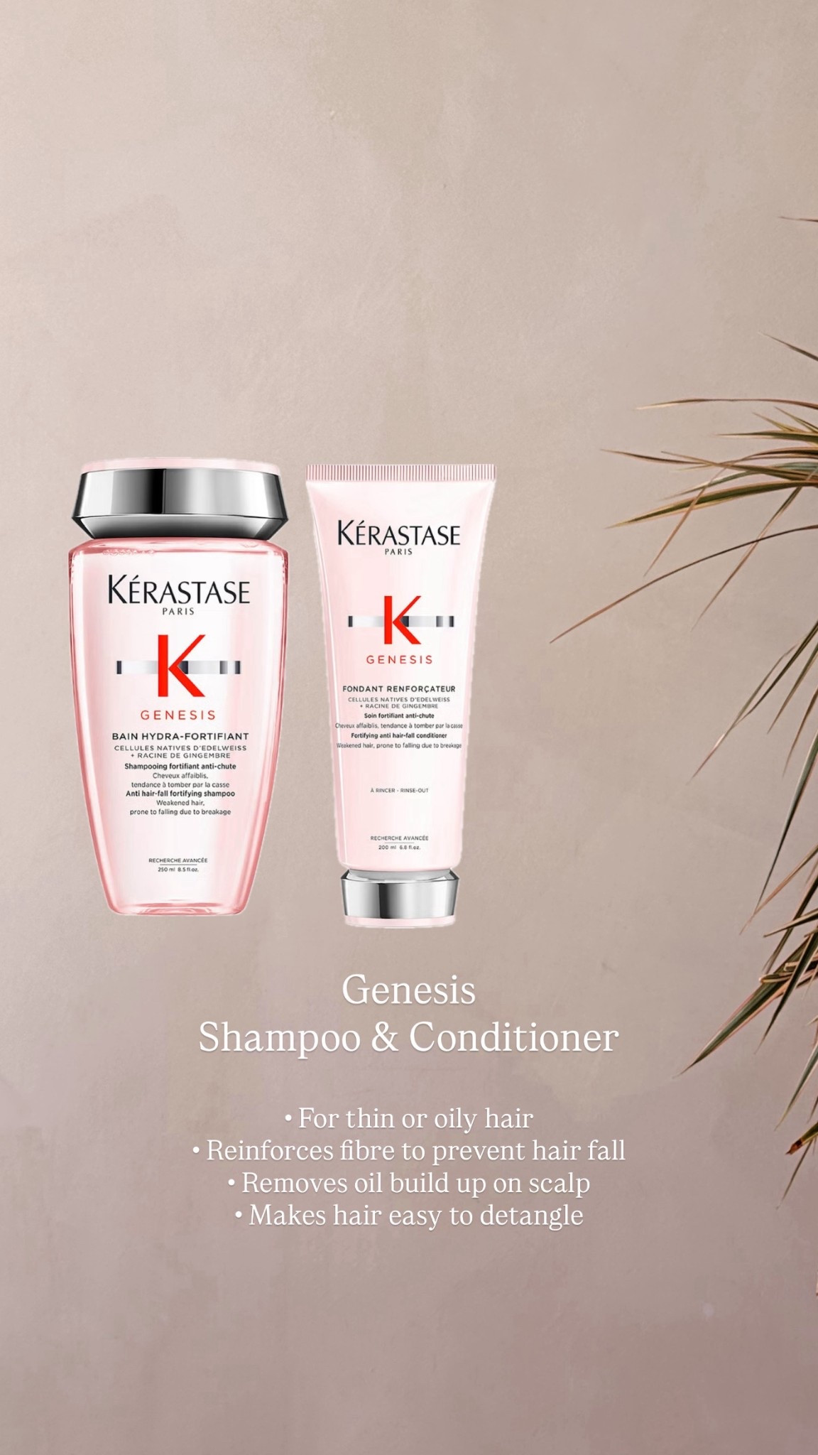 Genesis shampoo and conditioner
Designed for thin/oily hair
Reinforces fibre to prevent hair fall 

#LTKluxury #LTKstyletip #LTKbeauty