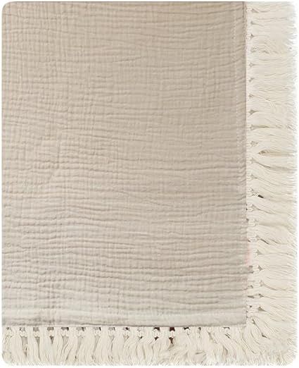 Cotton Muslin Baby Blanket with Tassel, Newborn Swaddle Wrap, Cotton Baby Receiving Blanket, Infa... | Amazon (US)