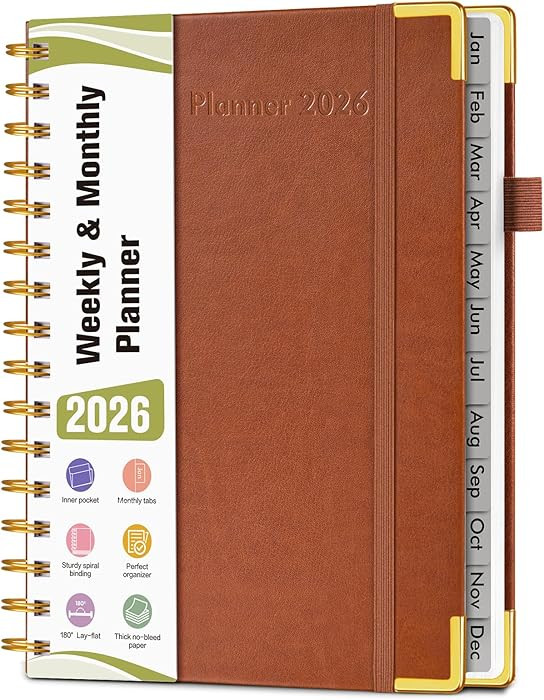 2026 Planner, Hardcover Leather Weekly and Monthly Planner, January 2026 - December 2026, Spiral ... | Amazon (US)