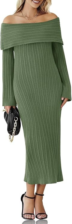 Saodimallsu Womens Off Shoulder Maxi Sweater Dress Long Sleeve Bodycon Sexy Elegant Cocktail Part... | Amazon (US)
