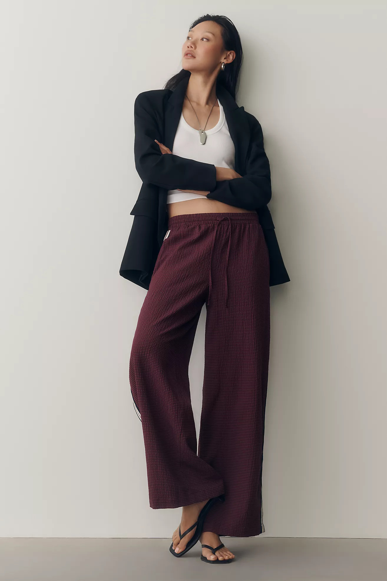 Maeve Check Wide Leg Track Pants | Anthropologie (US)