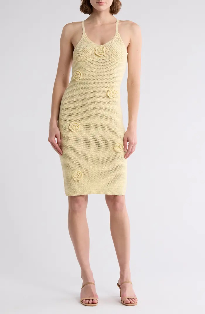 Flower Appliqué Openwork Body-Con Sweater Dress | Nordstrom Rack