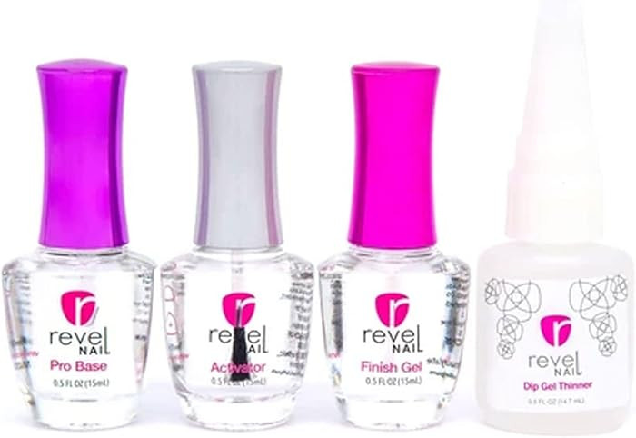 Revel Nail Dip Powder Liquid Set, Base Coat, Activator, Finish Gel & Gel Thinner, 0.5oz, Made in ... | Amazon (US)
