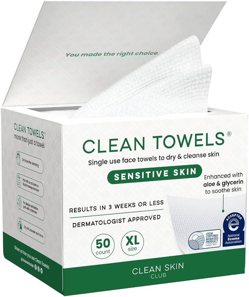 Clean Skin Club Clean Towels® XL Sensitive Skin | Ultra-Soft Disposable Face Towel Infused with ... | Amazon (US)