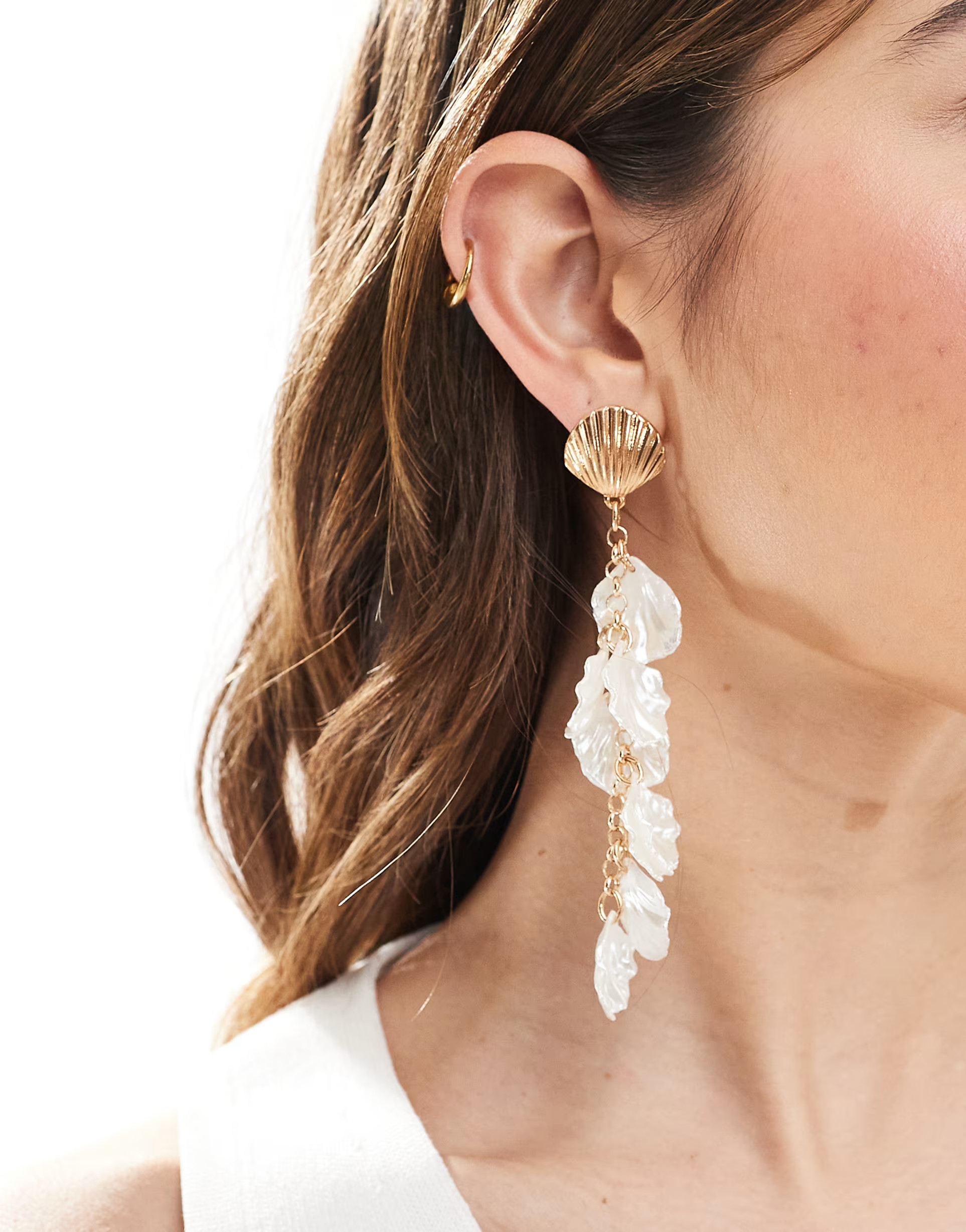 Accessorize pearl and shell statement long drop earrings in gold | ASOS (Global)