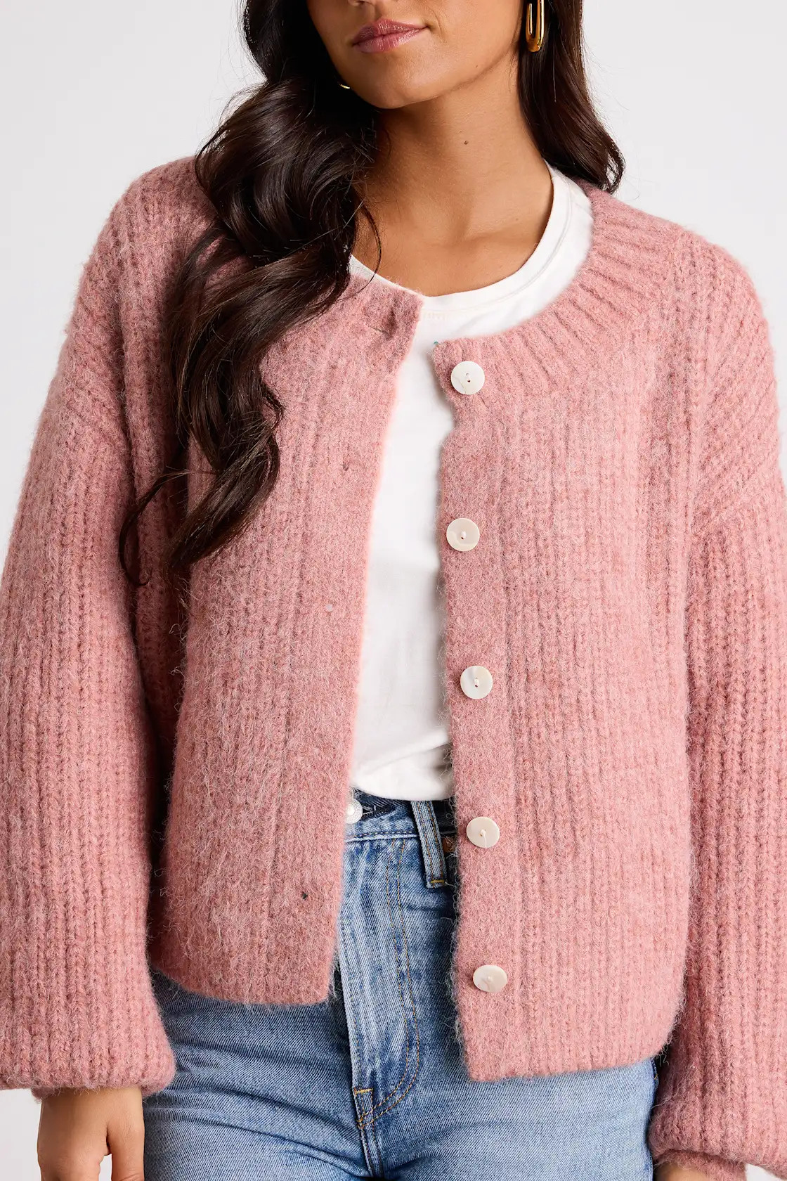 Marsden Heathered Pink Boxy Cardigan Sweater | Lulus