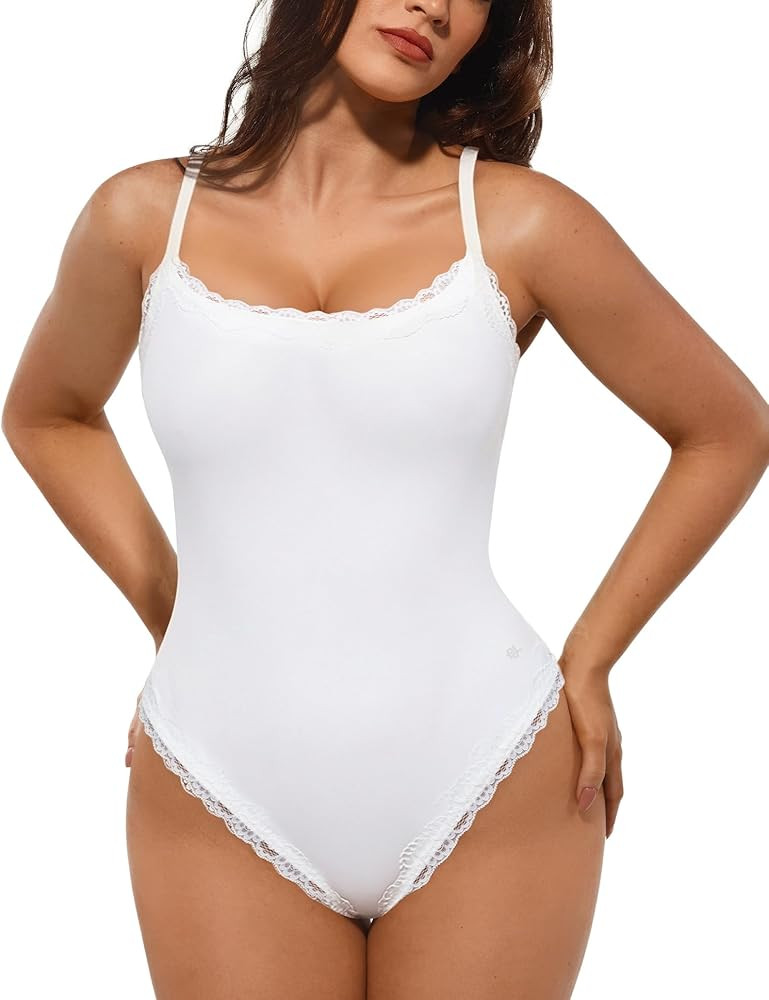 Popilush Lace Body Suits Women - Square Neck Sleeveless Thong Bodysuit Tummy Conotrol Double Line... | Amazon (US)