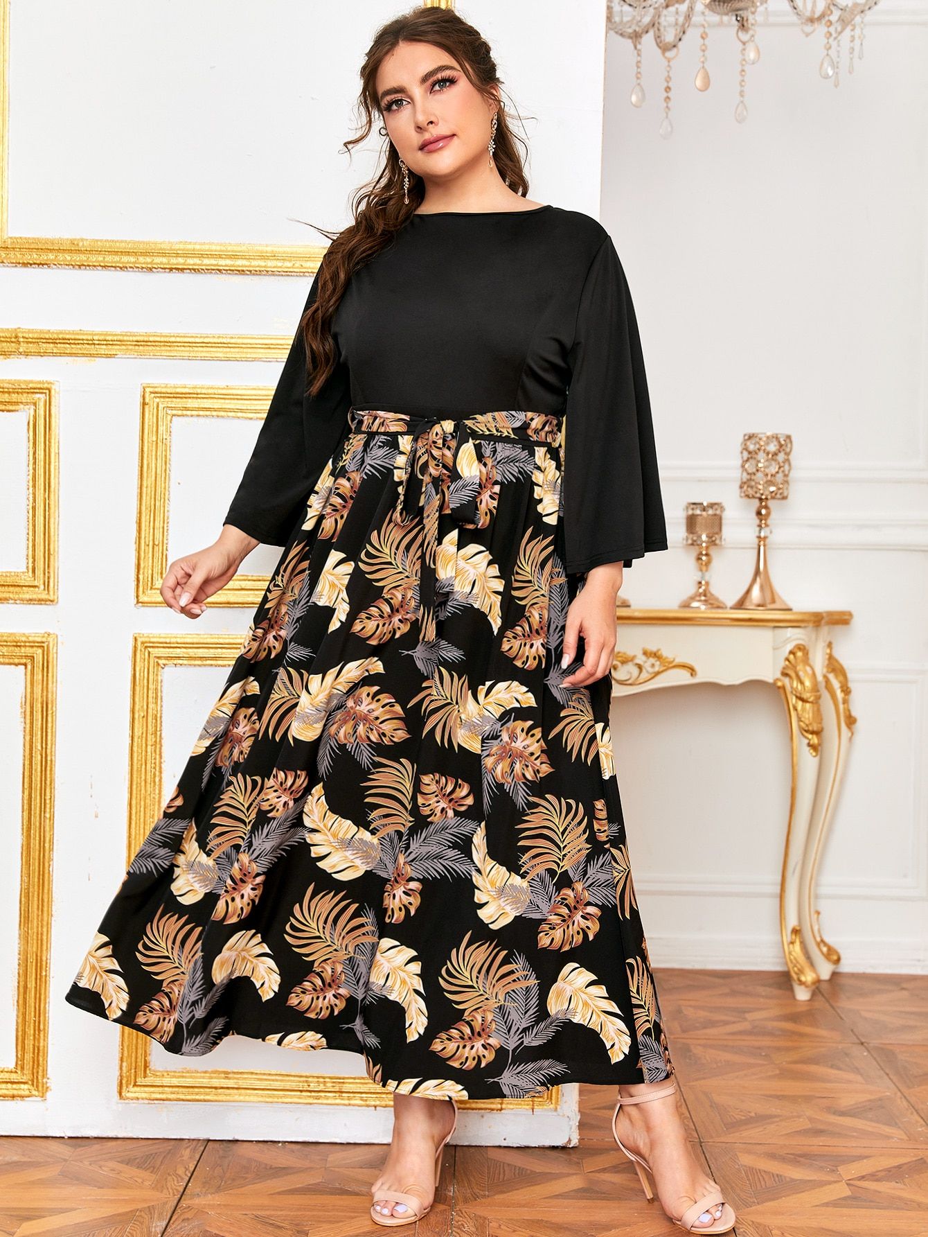 Plus Tropical Print Belted Dress | SHEIN