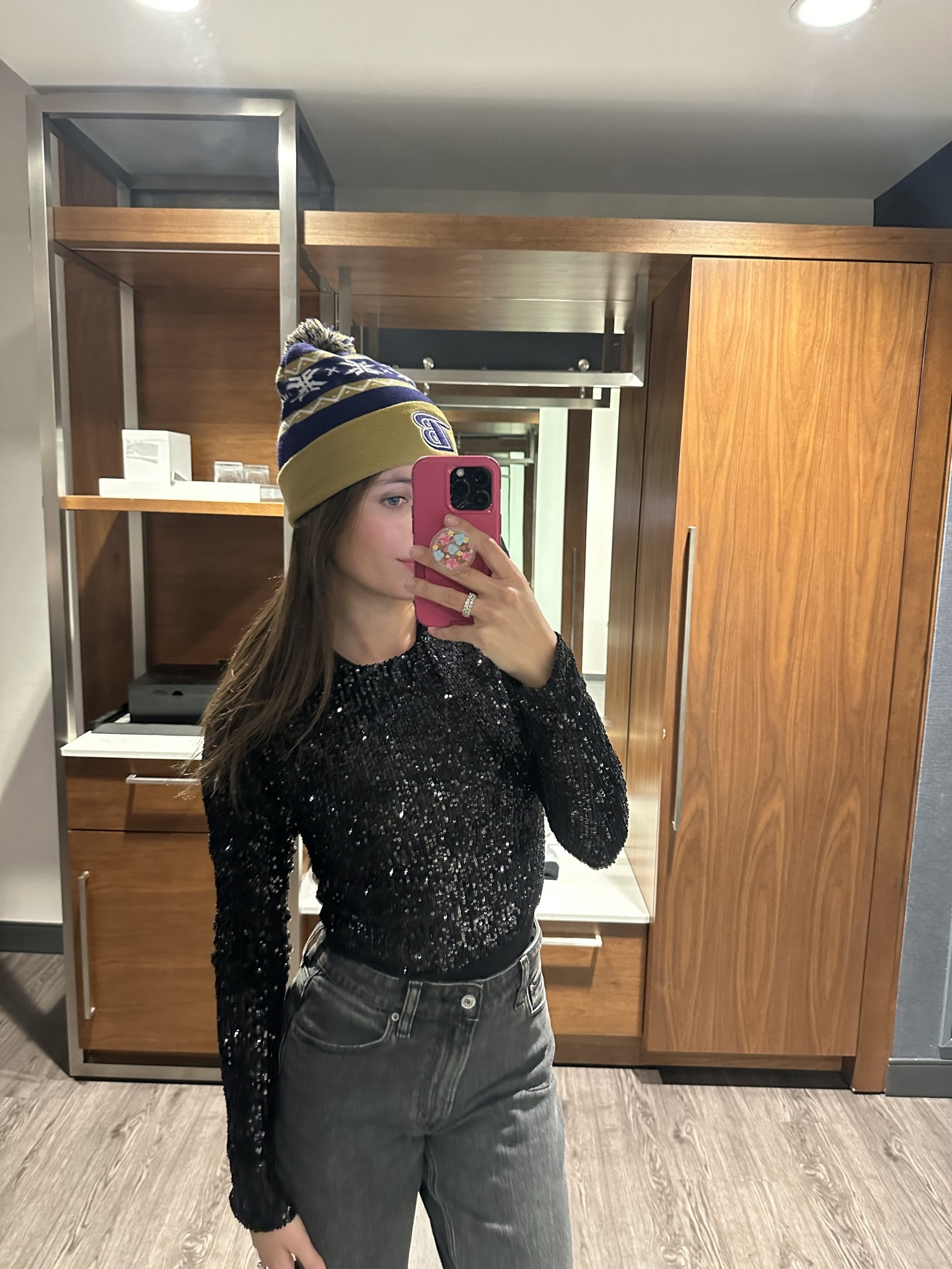 Game day get dressed with me! Styling this sequin black top with my gold puffer for a complete look! You can still dress cute AND warm!! 

#LTKSeasonal #LTKstyletip