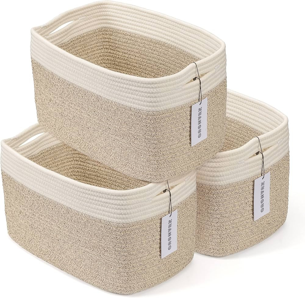 Cotton Rope storage Basket Bins Woven Basket for Organizing Shelves Rectangle Decorative Baskets ... | Amazon (US)