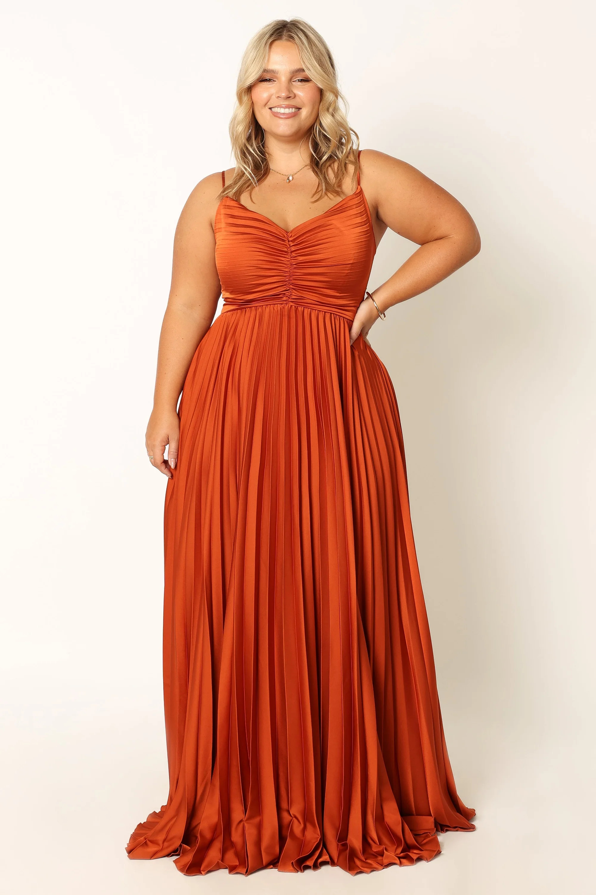 Naira Pleated Maxi Dress - Sunset Orange | Petal & Pup (AU)