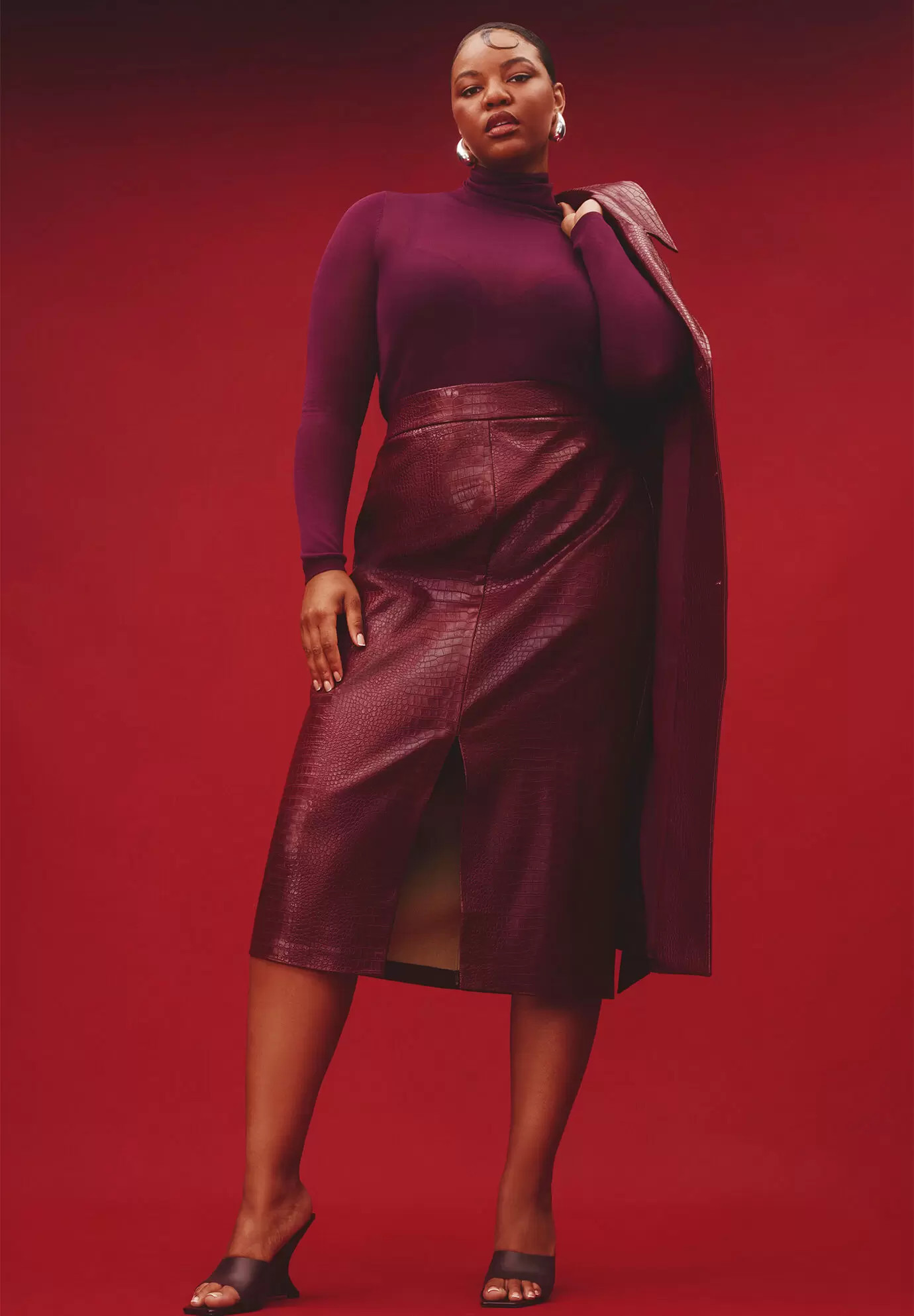Croc Faux Leather Column Skirt | Eloquii