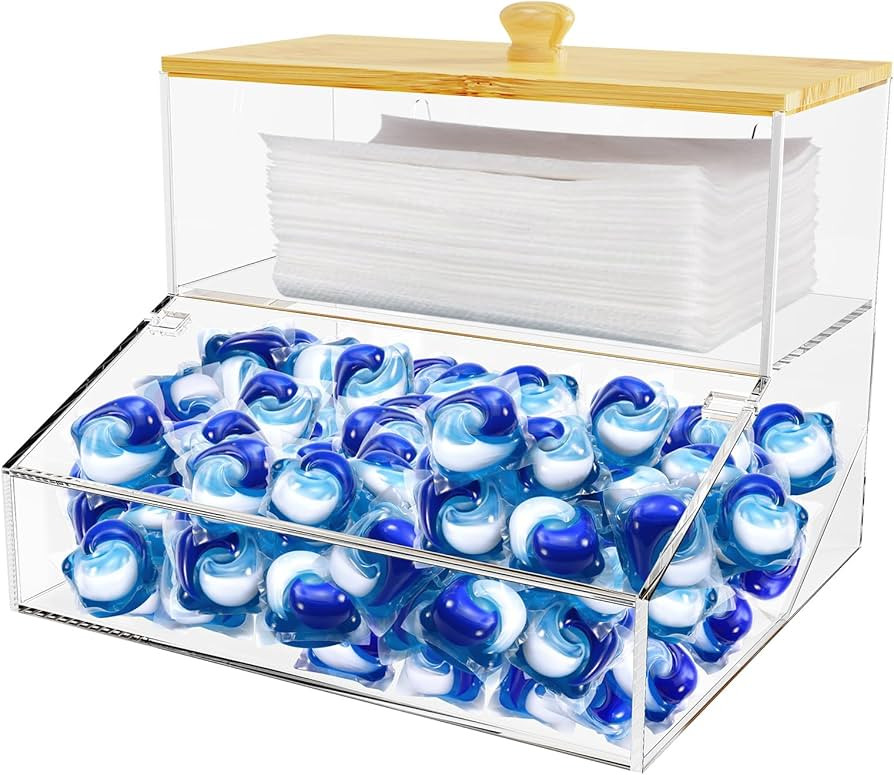 JYPS 2-in-1 Laundry Organizer with Large Capacity: Double-Layer Transparent Acrylic Storage Box w... | Amazon (US)