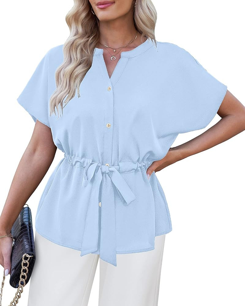 GRAPENT Work Blouses for Women Business Casual Tops Peplum Dressy Elegant Summer Button Down Shir... | Amazon (US)