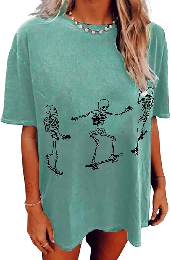 Avanova Women's Graphic Tee Short Sleeve Round Neck Summer Casual Loose T Shirt Skull Green Small... | Amazon (US)