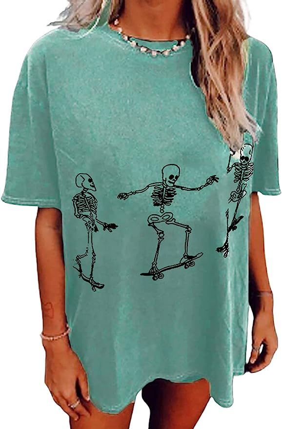 Avanova Women's Graphic Tee Short Sleeve Round Neck Summer Casual Loose T Shirt Skull Green Small... | Amazon (US)