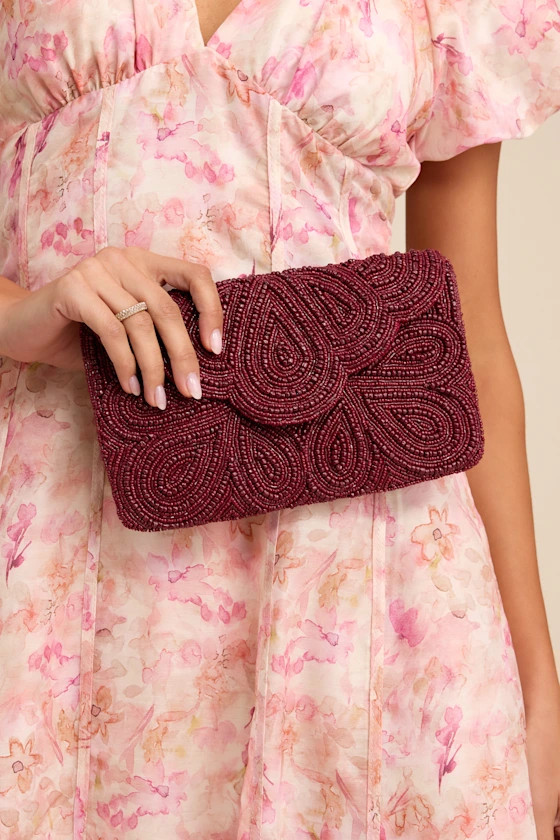 Stunning Addition Burgundy Beaded Clutch | Lulus