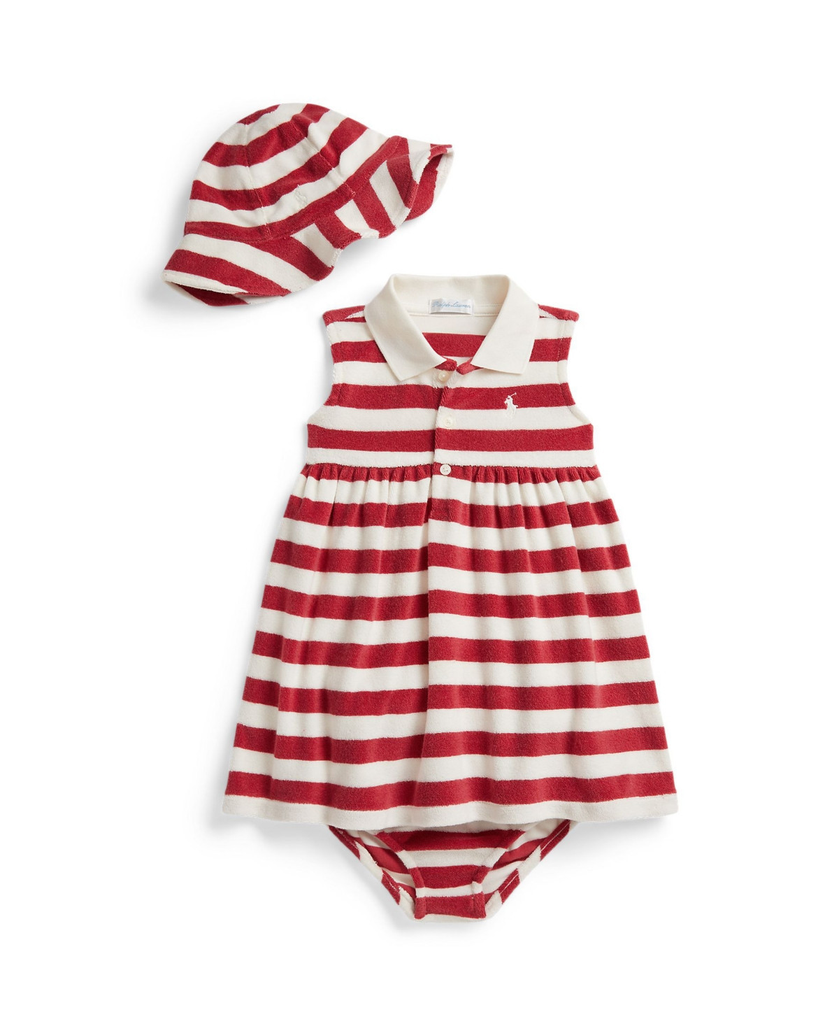 Polo Ralph Lauren Baby Girls' Striped Terry Polo Dress, Hat and Bloomers, 3-Piece Set - Nantucket Red Multi | Macy's