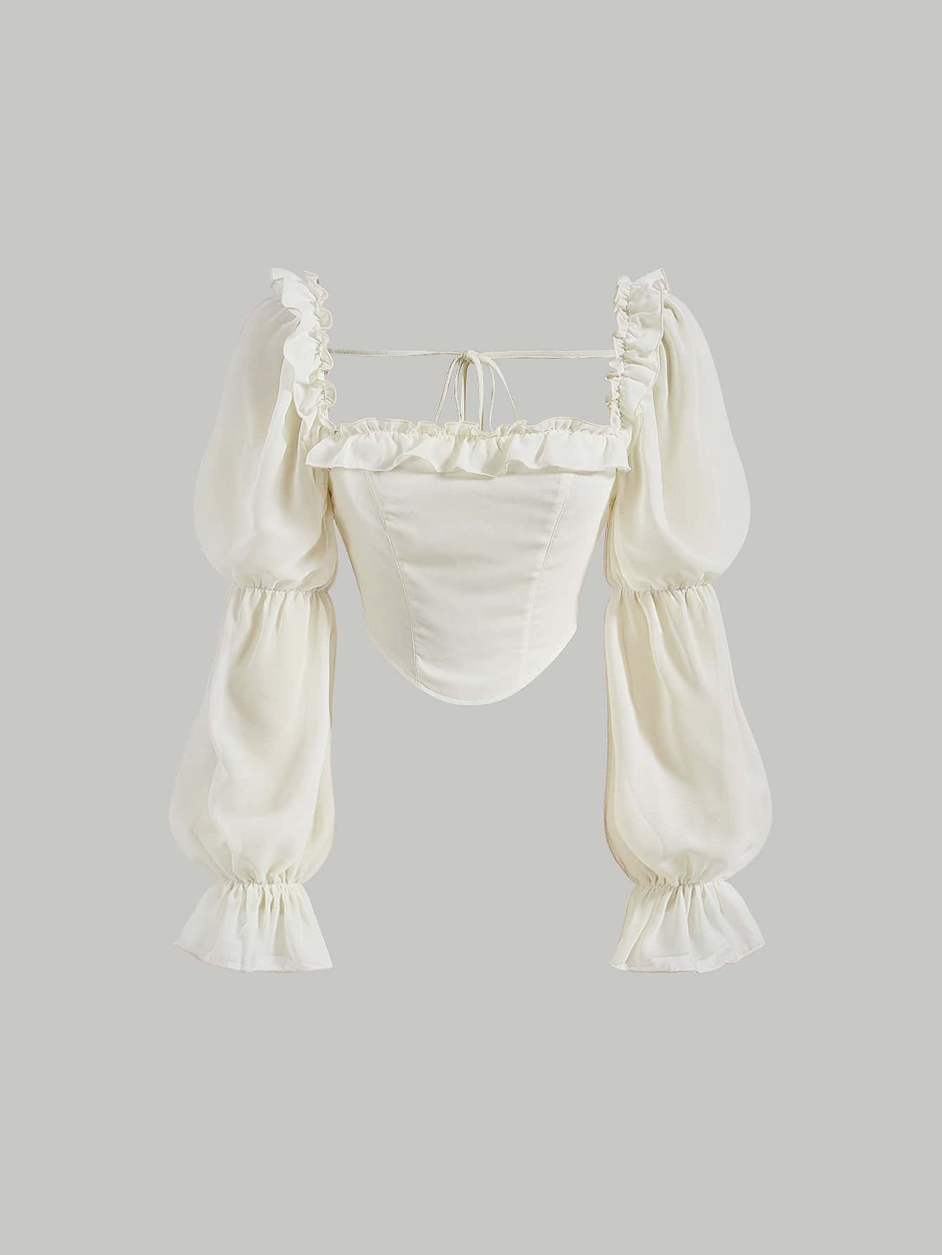 SHEIN MOD Square Neck Ruffle Trim Virago Sleeve Crop Blouse | SHEIN