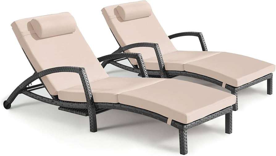 Chaise Lounge Chairs Outdoor Set of 2, Comfy Outside Wicker Patio Pool Lounge Chair w/ 5 Adjustab... | Amazon (US)