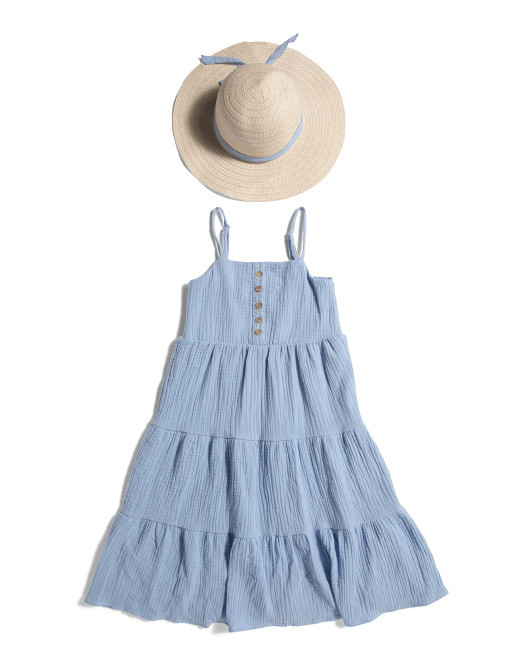 Big Girls Tiered Dress With Hat | TJ Maxx