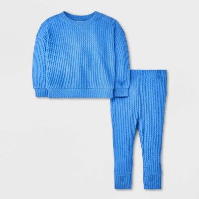 Baby Boys' Long Sleeve Waffle Top & Bottom Set - Cat & Jack™ Blue | Target