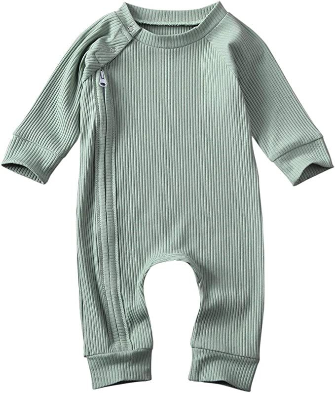 Newborn Baby Boy Girl Romper Clothes Infant Solid Ribbed Onesie Bodysuit Jumpsuit Outfits | Amazon (US)