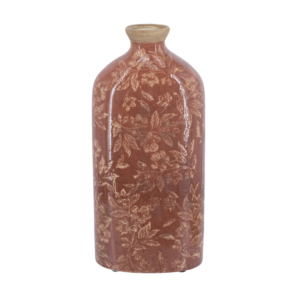 6.7X3.7X14.5" Red Ceramic Accent Vase With Floral Motif | Wayfair North America