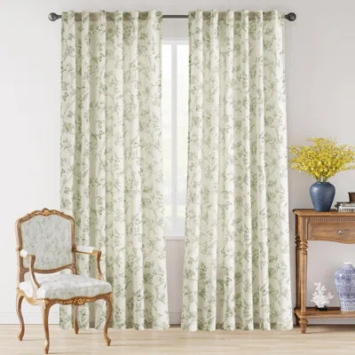 Green Floral Curtains 84 Inch Length Linen Farmhouse Curtain Back Tab Drapes For Living Room Bedroom Light Filtering Vintage Rod Pocket Curtains, 2 Pa | Wayfair North America