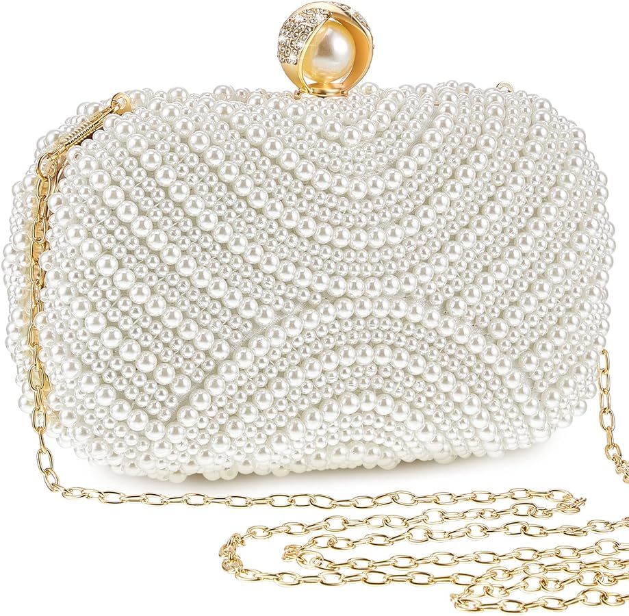 Pearl Clutch Purse Women Evening Bag Beaded Handbag Artificial Pearl Bride Purse with Chain for W... | Amazon (US)