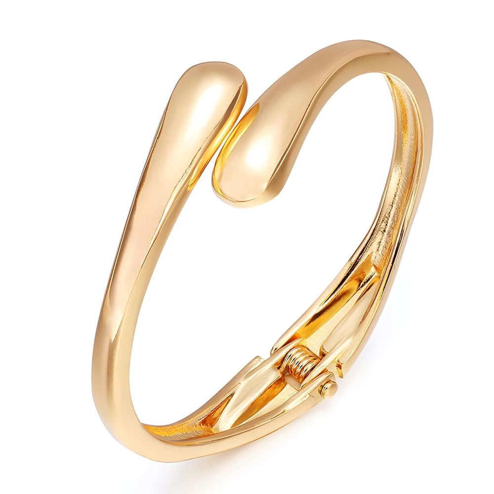Gold Polished Chunky Twisted Hinged Waterdrop Bangle Bracelet for Women Spiraled Oval Bangle Brac... | Amazon (US)