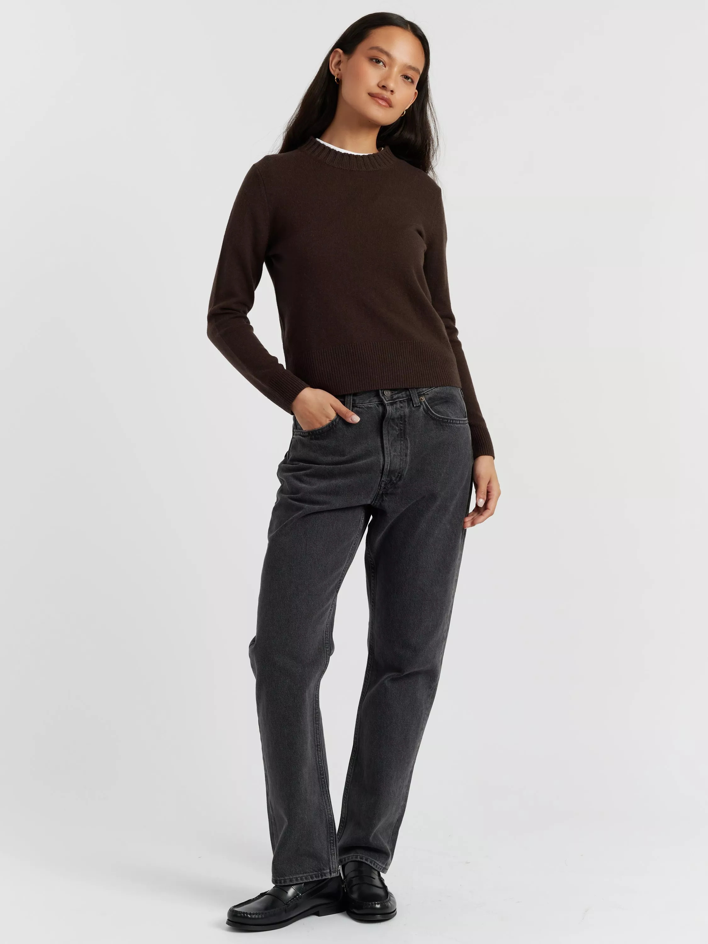 Chinti & Parker Cropped Wool & Cashmere Blend Sweater, Chocolate | John Lewis (UK)