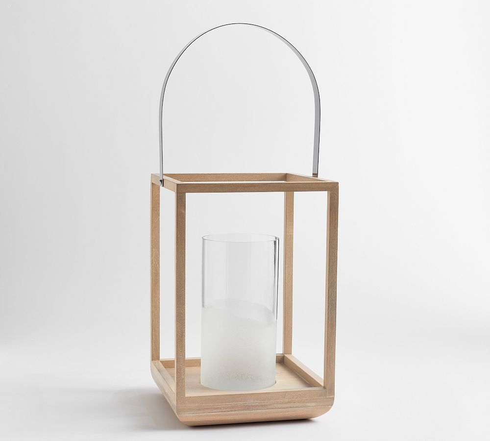 Capri Outdoor Frosted Glass & Acacia Wood Lantern | Pottery Barn (US)