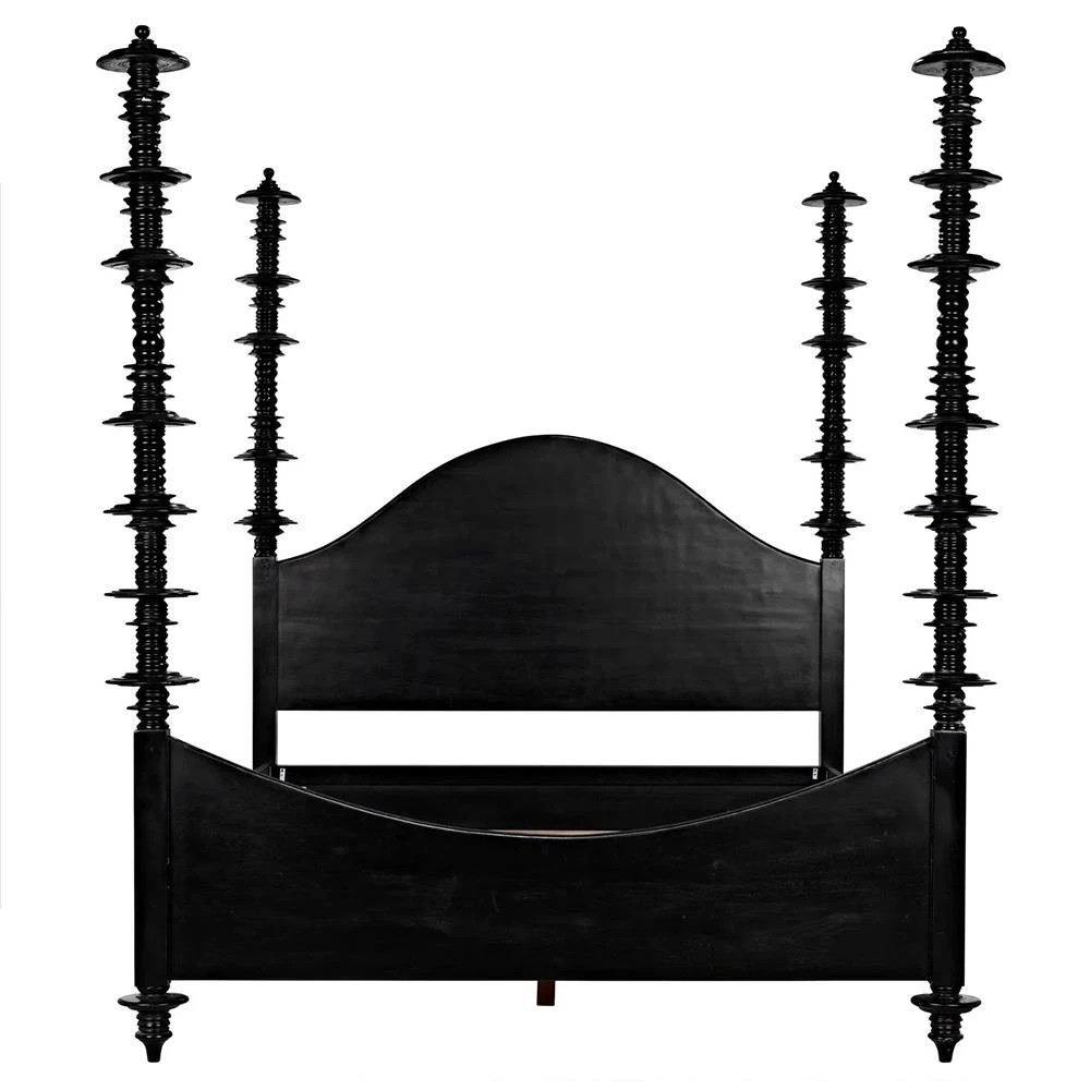 Floren Updated Traditional Rubbed Black Mahogany Wood Four Poster Bed - California King | Kathy Kuo Home