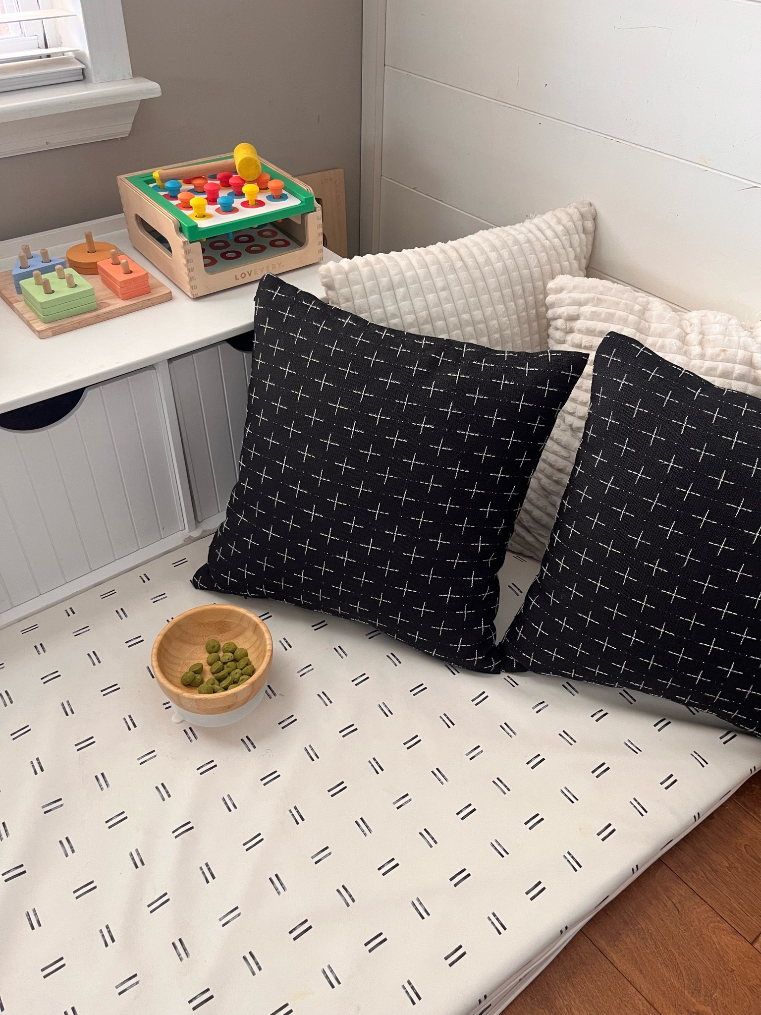 Our cozy little “snack” and “book” section of the house. Hayes is snacking on some yogurt melts while playing with his Lovevery toys. Happy Sunday ✨❤️  this “Toki” mat is non toxic and we have been using since Sullivan was a baby (5 years ago!) 

#LTKbaby #LTKfamily #LTKkids
