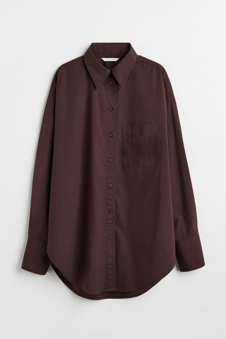 Oversized cotton shirt - Dark brown - Ladies | H&M GB | H&M (UK, MY, IN, SG, PH, TW, HK)