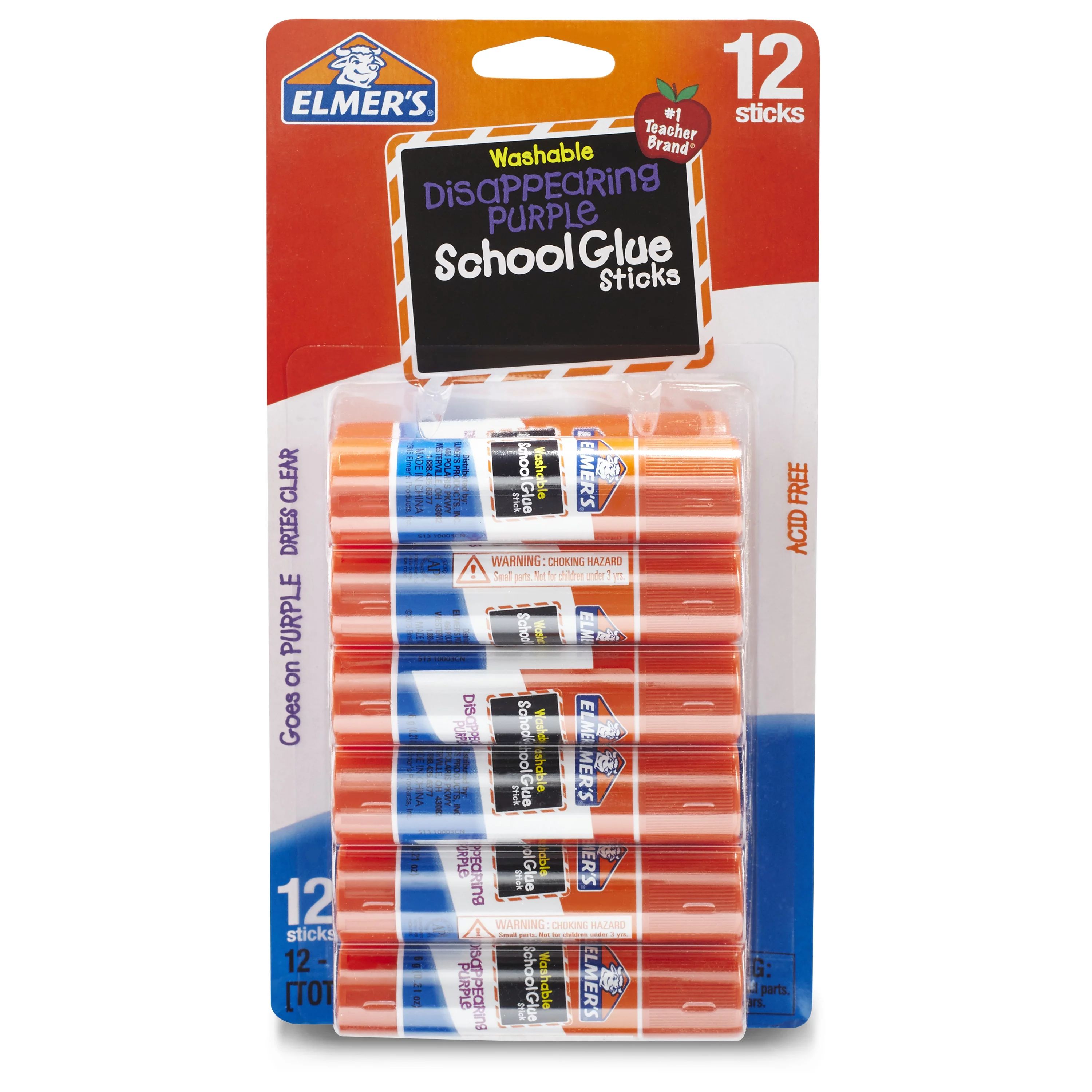 Elmer's Disappearing Purple Washable School Glue Sticks, 0.21 oz, 12 Count | Walmart (US)