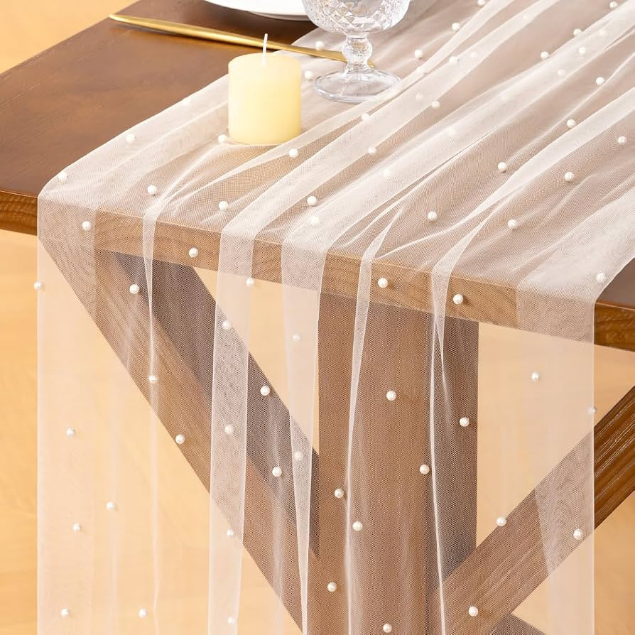 Socomi Pearl Table Runner Fall Tulle Gauze Sheer Wedding Party Home Decor | Amazon (US)