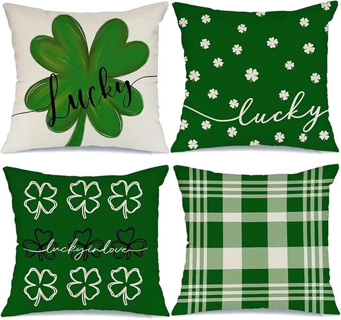 Buffalo Plaid St Patricks Day Pillow Covers 18x18 Set of 4 Farmhouse St Patricks Day Decor for Ho... | Amazon (US)